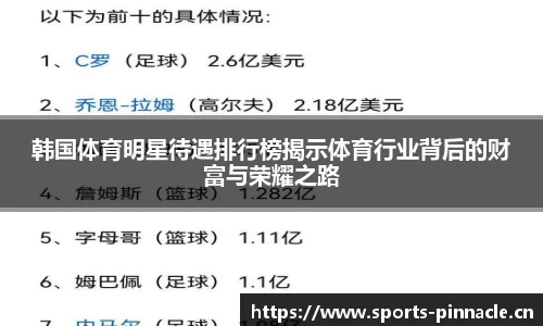 韩国体育明星待遇排行榜揭示体育行业背后的财富与荣耀之路